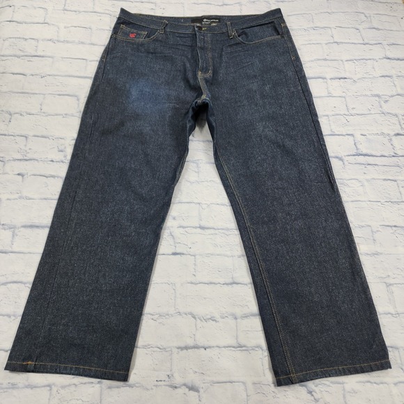 Rocawear MENS 42X30 Blue Denim Pants Baggy Gruge Emo Embroidered VINTAGE Y2K